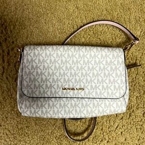 NWT Michael Kors Medium Logo Convertible Crossbody Bag Ivory Blush Shoulder Bag!